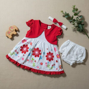 New Baby Dress Set with matching headband underwear size 6 to 9 months